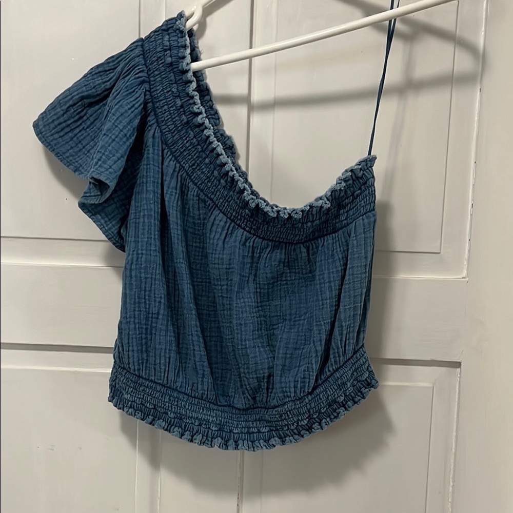 Aerie One-Shoulder Blue Top